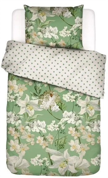 Blomstret sengetøj - cm - Rosalee Basil - Vendbar dynebetræk - 100% Bomuldssatin - Essenza sengetøj - Sengetøj